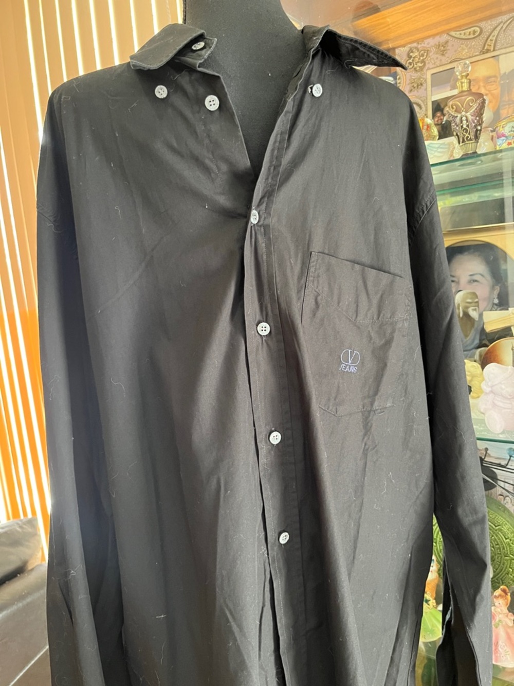 Valentino Black Long-Sleeve Button Down Shirt with Chest Pocket Logo